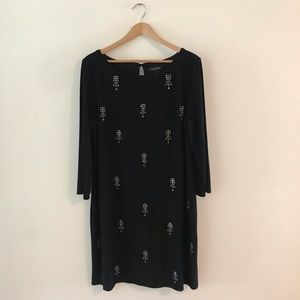 White House | Black Market black dress w gemstone embellishments and long sleeve